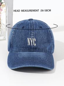1pc Women's New Solid Color Nyc Embroidered Denim Outdoor Sun Protection Baseball Cap, Daily Street