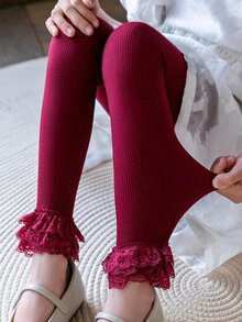 1 đôi quần tất cho bé gái tập đi có viền ren trang trí thanh lịch cho cuộc sống hàng ngày - Đỏ - Xem 4