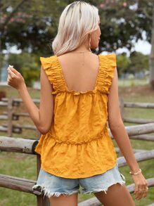 SHEIN VCAY 荷葉邊荷葉邊下擺背心 - 黃色 - 查看 2