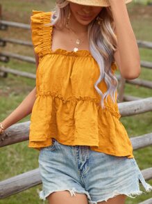 SHEIN VCAY 荷葉邊荷葉邊下擺背心 - 黃色 - 查看 6