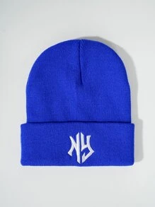 1 Mũ len dệt kim chống lạnh mùa thu đông dành cho nữ, mũ len thêu chữ, thời trang và thiết thực - Xanh đậm - Xem 1