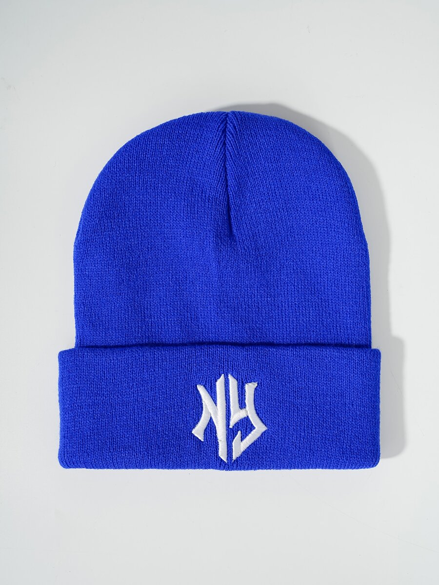 1 Mũ len dệt kim chống lạnh mùa thu đông dành cho nữ, mũ len thêu chữ, thời trang và thiết thực - Xanh đậm - Xem 1