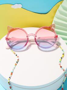 1 Cặp Bé Gái Hoạt Hình Thiết Kế Tai Ống Kính Ombre Kính Thời Trang Dễ Thương & 1 Hộp Đựng Kính Cho Bữa Tiệc - Hồng - Xem 2