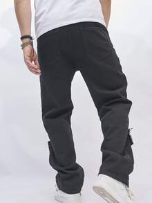 Manfinity Men Raw Trim Patched Detail Jeans - Black - View 8