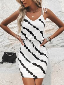 SHEIN LUNE Đầm Thắt nút Cà vạt nhuộm Giải trí - trắng - Xem 6