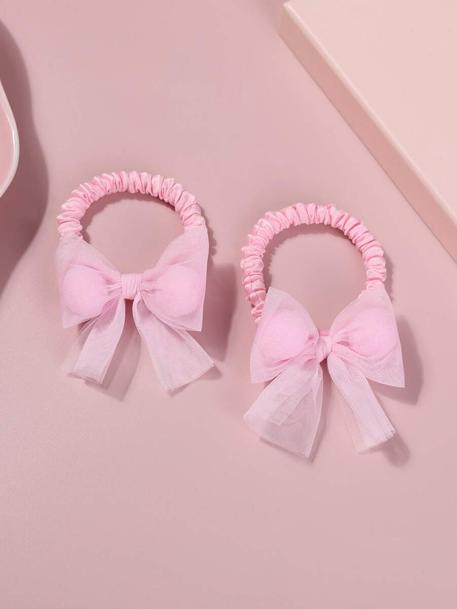 2入組女孩蝴蝶結裝飾髮圈 - 粉色 - 查看 1