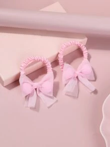 2入組女孩蝴蝶結裝飾髮圈 - 粉色 - 查看 2