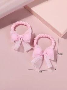 2入組女孩蝴蝶結裝飾髮圈 - 粉色 - 查看 3