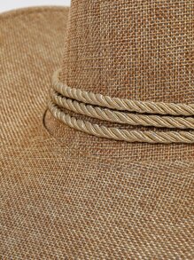 1pc Unisex Rope Decor Sun Protection Cowboy Hat, For Decoration - Khaki - View 3