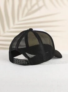 Toddler Kids Coconut Tree & Letter Graphic Trucker Hat - Black and White - View 3