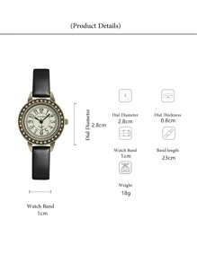 VIKEC 1pc Black PU Polyurethane Strap Fashion Arabic Numeral Scale Round Dial Quartz Watch, For Daily Life