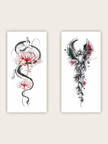 2 hojas Pegatina tatuaje dragón chino & con patrón de fénix - Multicolor - Ver 1