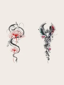 2 hojas Pegatina tatuaje dragón chino & con patrón de fénix - Multicolor - Ver 2