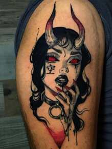 2 hojas de pegatina de tatuaje con patrón de chica malvada - Multicolor - Ver 4