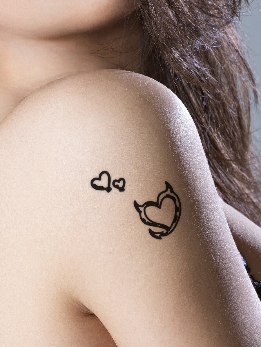 1sheet Heart Pattern Tattoo Sticker - Black - View 1