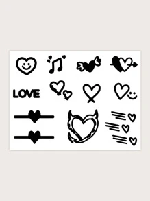 1sheet Heart Pattern Tattoo Sticker - Black - View 2