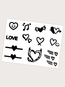1sheet Heart Pattern Tattoo Sticker - Black - View 4