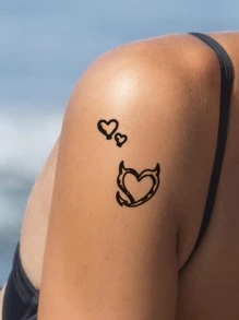 1sheet Heart Pattern Tattoo Sticker - Black - View 5
