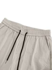 Manfinity Roghcode 男士鬆身cargo褲,可調節束口腰帶,字母補丁和實用口袋 - 杏色 - 查看 5