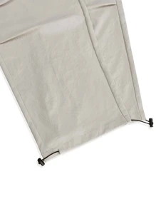 Manfinity Roghcode 男士鬆身cargo褲,可調節束口腰帶,字母補丁和實用口袋 - 杏色 - 查看 6