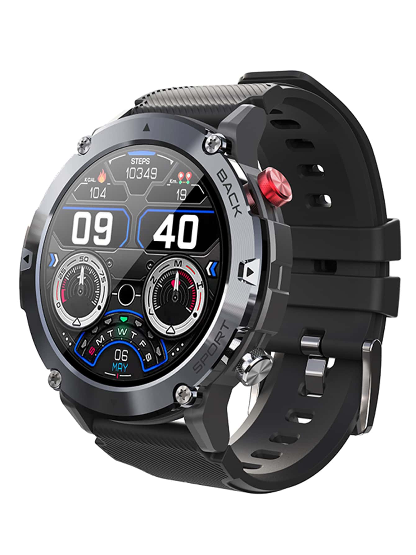 Heart Rate Monitoring Round Smart Watch - Black - View 1