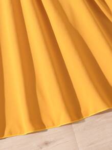 女孩素色腰帶掛脖連衣裙 - 薑色 - 查看 4