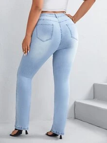 SHEIN Plus Butterfly Print Skinny Jeans - Light Wash - View 3