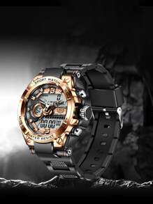 LIGE 1pc Black Silicone Strap Casual Date Calendars 24 Hour Round Dial Digital Watch, For Daily Life