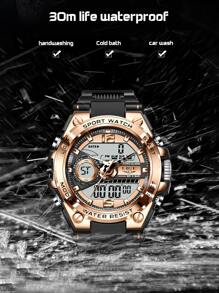 LIGE 1pc Black Silicone Strap Casual Date Calendars 24 Hour Round Dial Digital Watch, For Daily Life