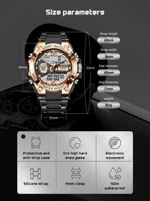 LIGE 1pc Black Silicone Strap Casual Date Calendars 24 Hour Round Dial Digital Watch, For Daily Life