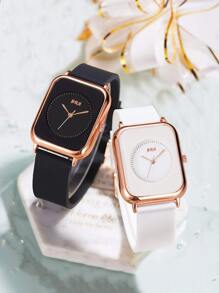 2入組情侶方形錶盤石英表 - 彩色 - 查看 1
