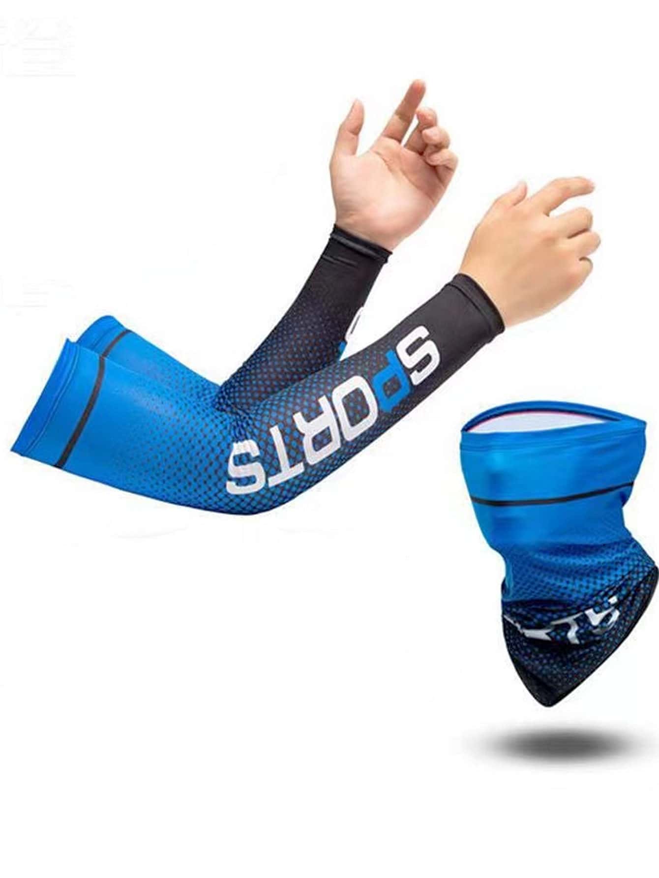 1 par Hombres con estampado de letra protección solar casual Mangas de brazo & 1 pieza Polaina de cuello para exterior - Azul - Ver 1