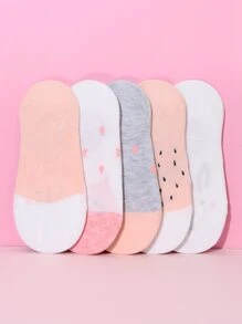 Mujer 5 pares Calcetines invisibles con dibujos animados conejo & con patrón de gato dulce para diariamente - Multicolor - Ver 2