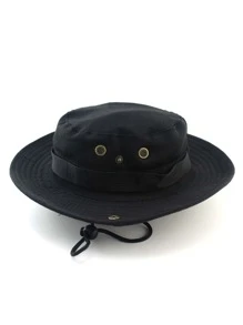 1pc Men Solid Snap Button Casual Bucket Hat & 1pc Balaclava Cap For Outdoor - Black - View 5