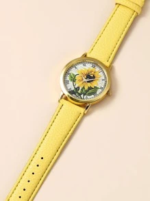 Girls' Cartoon Leather Watch - Yellow - View 3
