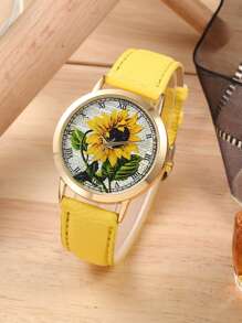 Girls' Cartoon Leather Watch - Yellow - View 2