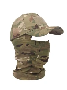 1pc Men Camo Print Hook-And-Loop Fastener Detail Casual Baseball Cap & 1pc Neck Gaiter For Outdoor Street - Multicolor - View 1
