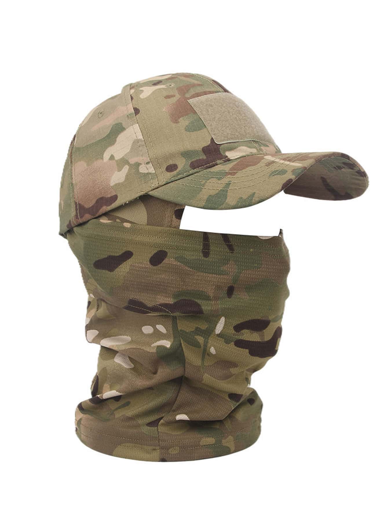 1pc Men Camo Print Hook-And-Loop Fastener Detail Casual Baseball Cap & 1pc Neck Gaiter For Outdoor Street - Multicolor - View 1