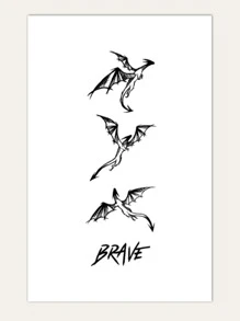 1入組勇敢龍臨時紋身貼,防水,防汗,,15天,合適的適用於,腿,領 - 黑色 - 查看 2