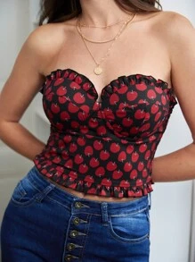 SHEIN Frenchy Áo nữ viền lá sen Dải chun Chi tiết cốc Tất cả trên in Rau quả Giải trí - Nhiều màu - Xem 3
