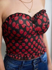 SHEIN Frenchy Áo nữ viền lá sen Dải chun Chi tiết cốc Tất cả trên in Rau quả Giải trí - Nhiều màu - Xem 4