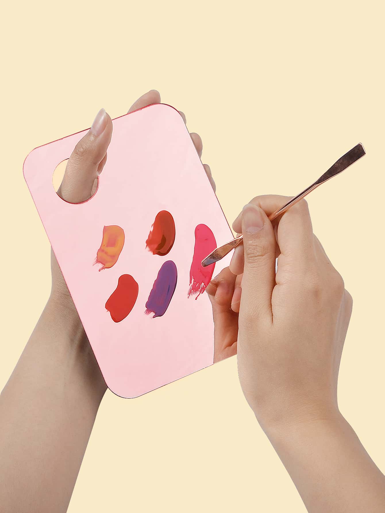 1pc Resin Nail Art Palette,Nail Art Painting Mixed Color Palette Golden Edge Nail Gel Color Makeup Display Board For Foundation Makeup Tools Eyeshadow Nail Art - Pink - View 1