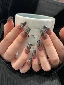 30 piezas Juego de pegatinas de arte de uñas con lentejuelas en forma de ataúd de estrella oscura, incluye 1 pieza de capa superior de gel y 1 pieza de bloque de pulido de uñas, Accesorios para uñas - Multicolor - Ver 1