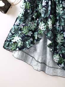 SHEIN 女孩熱帶圖案高低下擺掛脖洋裝 - 彩色 - 查看 4