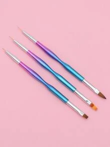 指甲繪圖筆,3入組雙結尾美甲筆刷,平底繪畫繪畫襯墊指甲工具,美甲工具指甲手柄畫筆,適用於家庭使用和專業美甲沙龍 - 彩色 - 查看 5