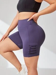 SHEIN Yoga Futuristic Plus Wide Waistband Sports Shorts With Phone Pocket