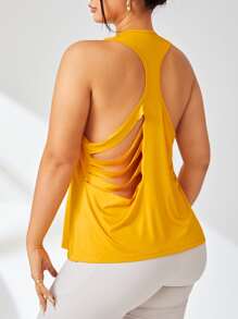 Plus Cut Out Back Sports Tank Top - Yellow - View 2