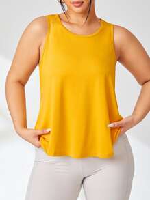 Plus Cut Out Back Sports Tank Top - Yellow - View 3