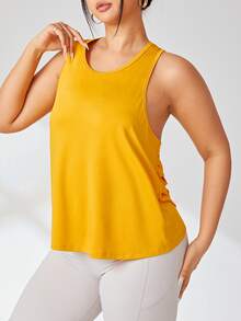 Plus Cut Out Back Sports Tank Top - Yellow - View 5