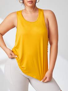 Plus Cut Out Back Sports Tank Top - Yellow - View 6